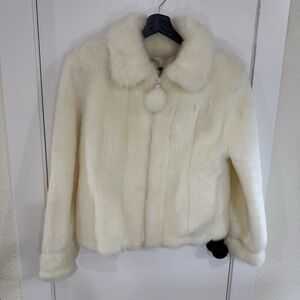 Oleg Cassini Cream Faux Fur Jacket S